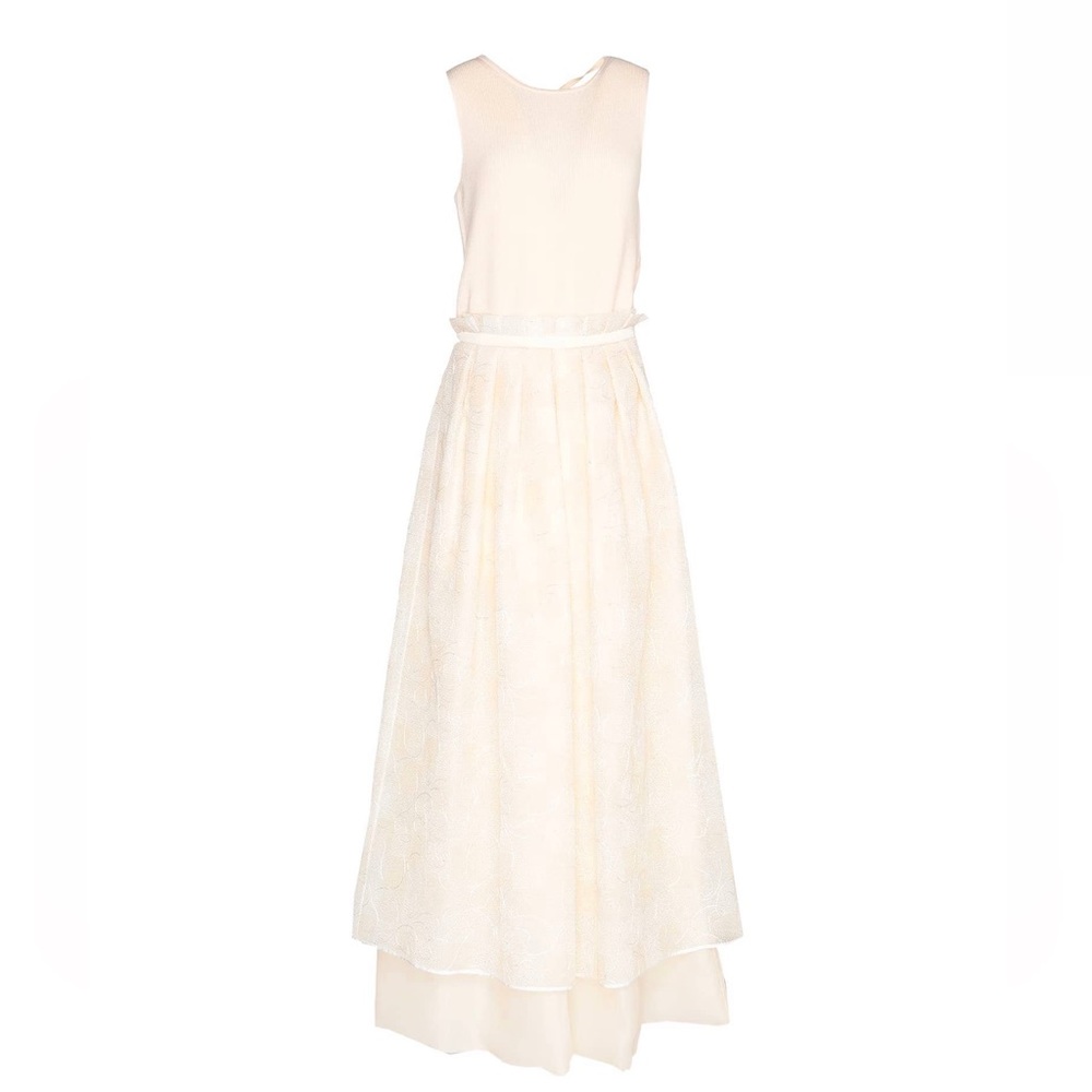 (NEW)Peserico Ivory Embroidered Tulle Gown Formal Dress - US6 ( IT 42)